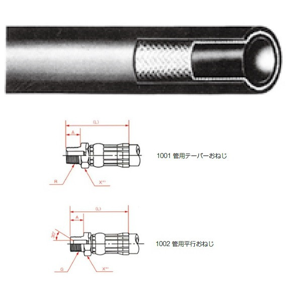 横浜ゴム 一般油圧ホース 450mm 1001金具・1002金具 L35ー1 L35-19-450 1001+1002 1本(0.45m)（直送品）