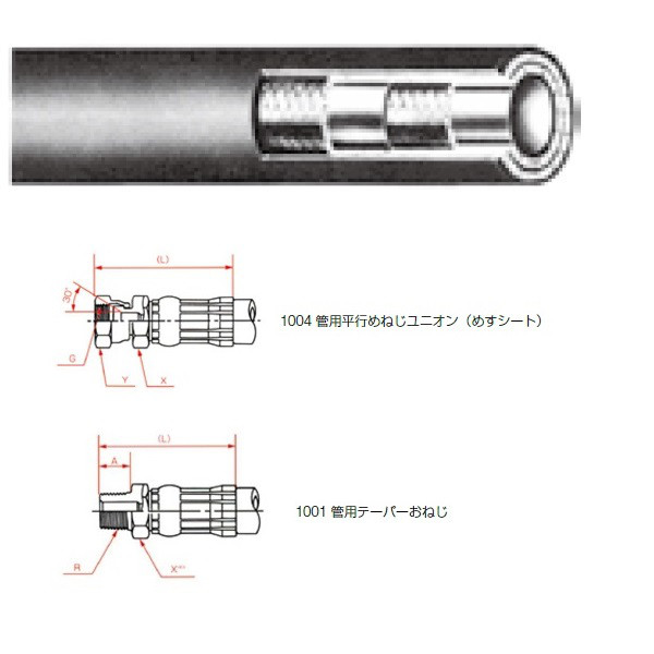 一般油圧ホース 350mm 1004金具・1001金具 NWP280-6 NWP280-6-350 1004+1001（直送品）