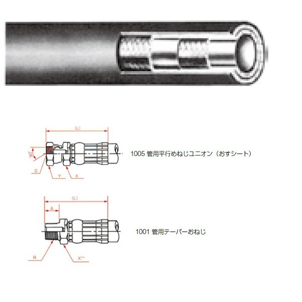 一般油圧ホース 2100mm 1005金具・1001金具 NWP280-6 NWP280-6-2100 1005+1001（直送品）