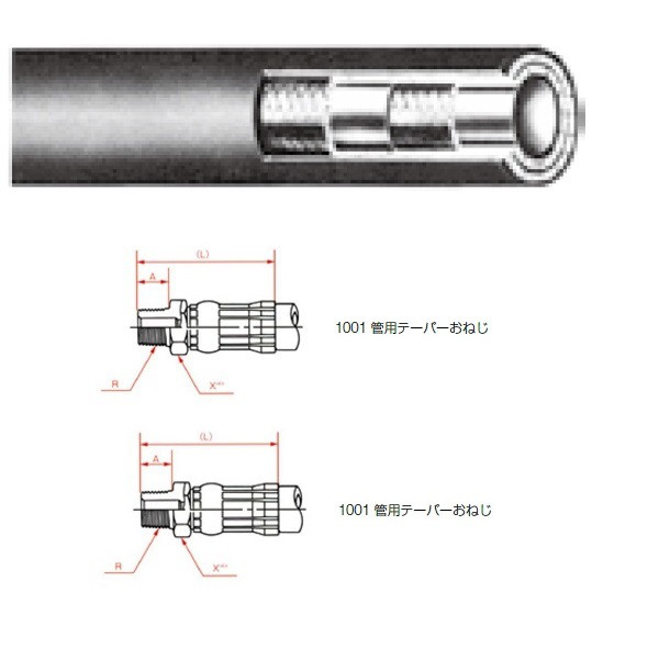 横浜ゴム（YOKOHAMA） 一般油圧ホース 600mm 両端1001金具 NWP350-6