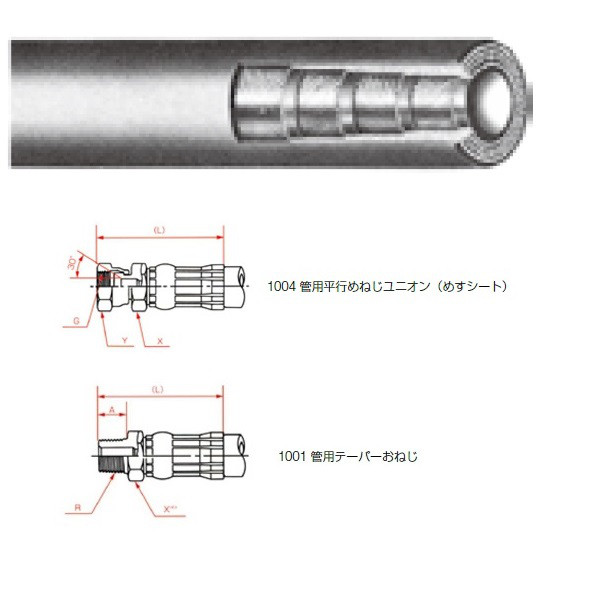 一般油圧ホース 8000mm 1004金具・1001金具 NWP350-12 NWP350-12-8000 1004+1001（直送品）