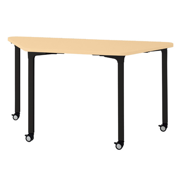 【組立設置付】プラス ロンナ会議テーブル幅1500mmホワイトメープル天板（台形）ブラック脚 4本脚キャスタータイプ NN-1506PKD WM/BK（直送品）