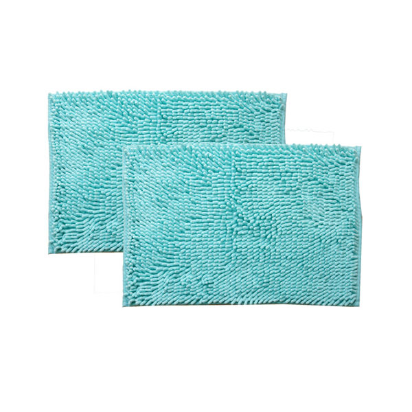 イケヒコ バスマット 洗える 吸水 速乾 無地 『クリア』 ブルー 2枚セット 約35×50cm 3440650（直送品）