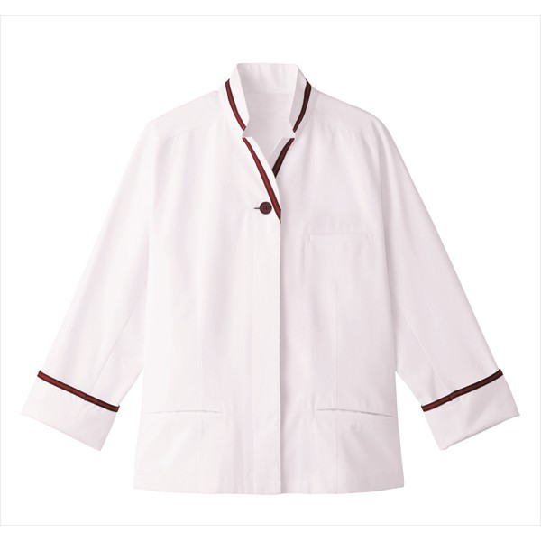 女性ショップコート七分袖 15号 ホワイト×ワイン ET1342-0065 サーヴォ（旧サンペックスイスト）（直送品）