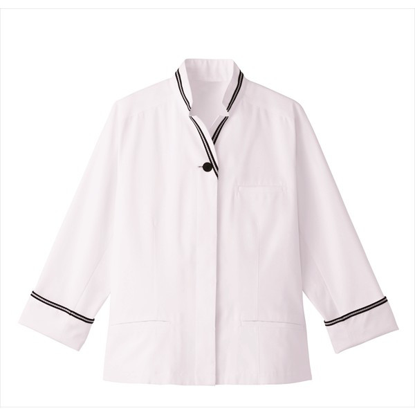 女性ショップコート七分袖 11号 ホワイト×ブラック ET1343-0061 サーヴォ（旧サンペックスイスト）（直送品）