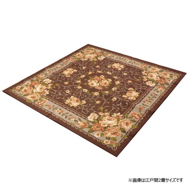 イケヒコ ナイロン 花柄 簡易カーペット 『撥水キャンベル』 ブラウン 約200×300cm 1枚（直送品）