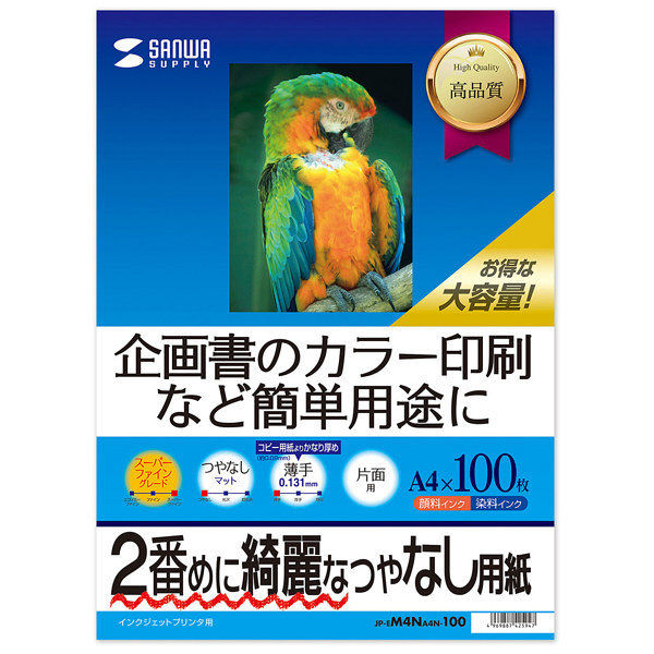 サンワサプライ インクジェットスーパーファイン用紙 A4 100枚 JP-EM4NA4N-100 1個（直送品）