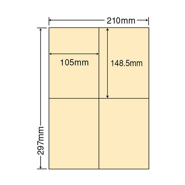 東洋印刷 ナナカラーラベル マルチタイプカラーラベル イエロー A4 4面 1箱（100シート×5セット） CL50Y（直送品）