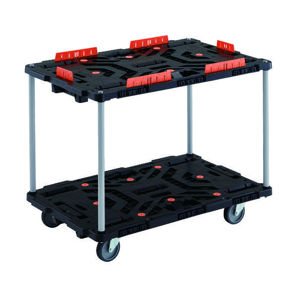 TRUSCO 連結式樹脂製2段台車 ビートル 900X600 自在5輪 コボレ止めセット付 ハンドルなし BT920KJ5-E100 1台（直送品）