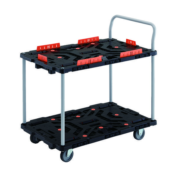 TRUSCO 連結式樹脂製2段台車 ビートル 900X600 自在3輪 コボレ止めセット ハンドル付 BT924KJ3-E100 1台（直送品）