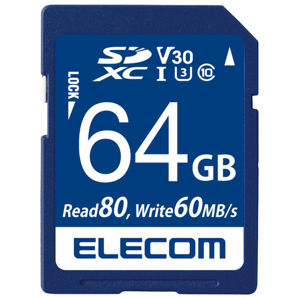 エレコム データ復旧サービス付SDカード V30 UHS-I U3 64GB MF-FS064GU13V3R 1個