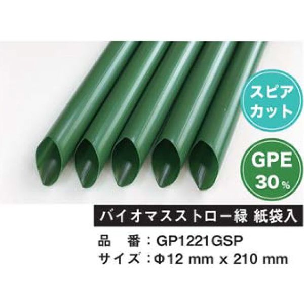 江戸川物産 バイオマスストロー 紙包入り Φ12mm×210mm 200本入 緑 GP1221GSP 1箱（直送品）