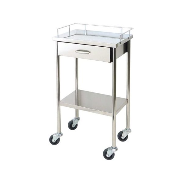 スギモト産業 ステンレス器械卓子(天板三方柵付・2段)引出付 W450×D350×H750mm 完成品 OA-16C 1台（直送品）