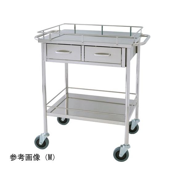 スギモト産業 ステンレス回診車(天板四方柵付・2段)引出付 両側押手付き M W600×D450×H800mm 完成品 OB-17M 1台（直送品）