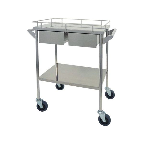 スギモト産業 ステンレス回診車(天板四方柵付・2段)引出付き 両側押手付き A W600×D450×H800mm 完成品 OB-15A 1台（直送品）