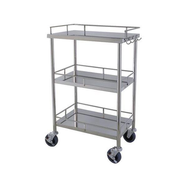 スギモト産業 ステンレスパソコンカート(天板三方柵付・3段)フック付き W550×D345×H850mm 完成品 OA-2B 1台（直送品）