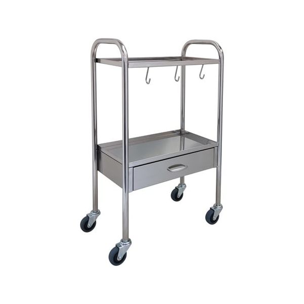 スギモト産業 ステンレス麻酔カート(天板四方立ち上がり・2段)引出付き W550×D325×H900mm 完成品 OC-43 1台（直送品）