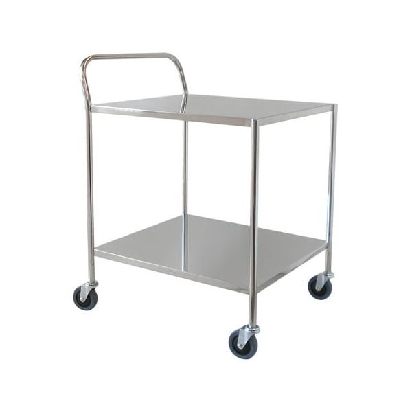 スギモト産業 ステンレスワゴン(天板フラット・2段) 片側押手付 W700×D600×H800mm 完成品 OA-19B 1台（直送品）