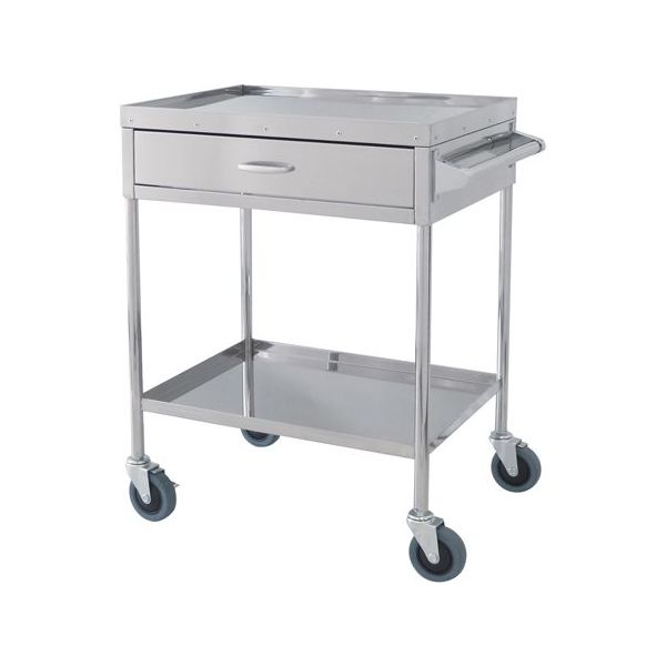 スギモト産業 ステンレス回診車(天板四方立ち上がり) 片側押手付きワゴン 引出付 W600×D450×H800mm 完成品 OB-26 1台（直送品）