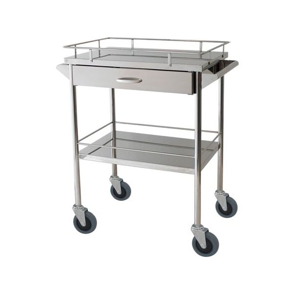 スギモト産業 ステンレス回診車(天板四方柵付) 両側押手付きワゴン 引出付 W600×D450×H800mm 完成品 OB-26F 1台（直送品）