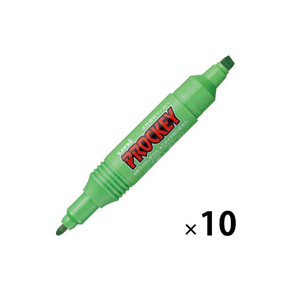 プロッキー 水性ペン 太・細ツイン 単色 黄緑 10本 PM150TR.5 三菱鉛筆