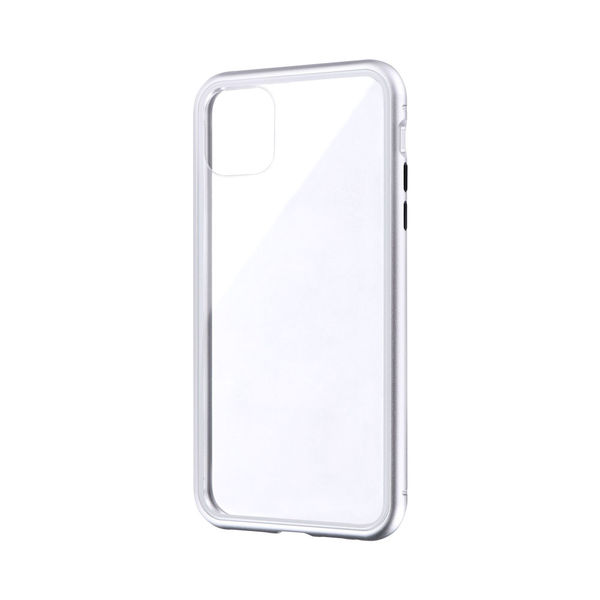 iPhone 11 Pro Max ケース ガラス＆アルミケース SHELL GLASS Aluminum 背面クリアケース シルバー（直送品）