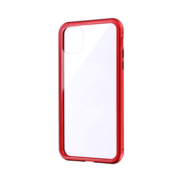 iPhone 11 Pro Max ケース ガラス＆アルミケース SHELL GLASS Aluminum 背面クリアケース レッド（直送品）