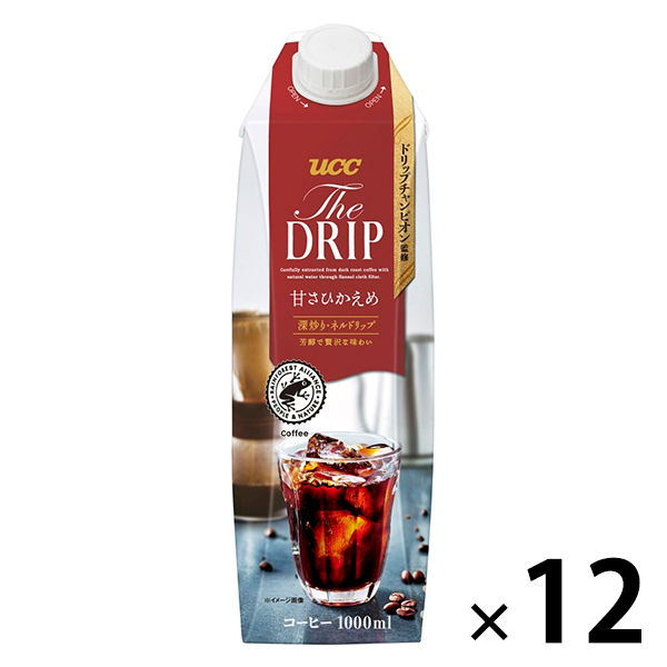 UCC上島珈琲 THE DRIP（ザ ドリップ） 深炒りアイスコーヒー 甘さひかえめ 1000ml 1箱（12本入）