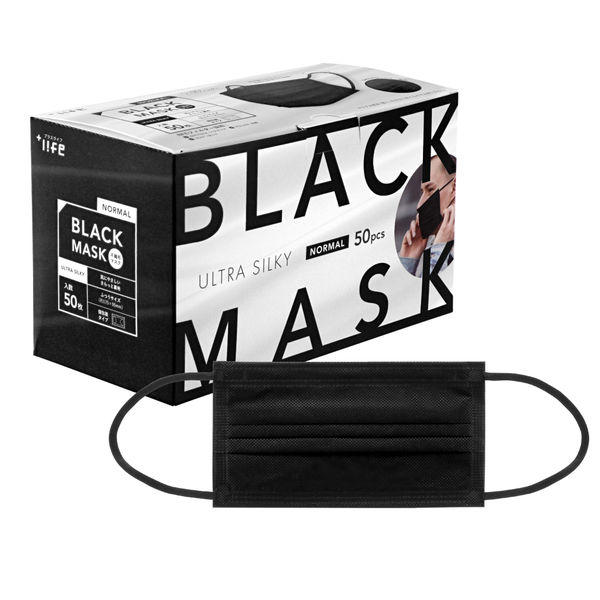 MSソリューションズ 不織布マスク ウルトラシルキー ブラック ふつうサイズ(個包装) 50枚入/箱 PL-FM03BKU50E 1箱（50枚入）