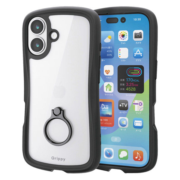 iPhone17 ケース ハイブリッド 衝撃吸収 リング付 Grippy ブラック PM-A25AGRPFRBK エレコム 1個（直送品）
