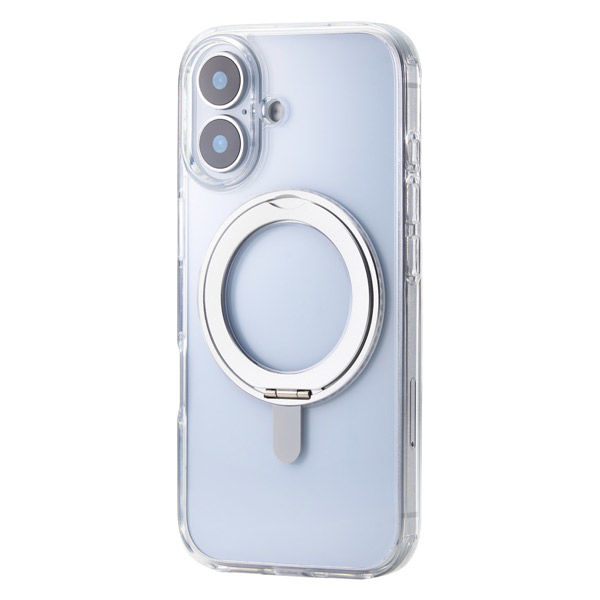 iPhone17 ケース ハイブリッド 衝撃吸収 360度回転スタンド付 シルバー PM-A25AMAGSTSV エレコム 1個（直送品）
