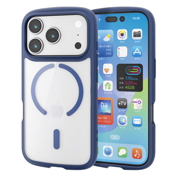 iPhone17 Pro ケース ハイブリッド 衝撃吸収 軽量 MAGKEEP ネイビー PM-A25CTSLFCMNV エレコム 1個（直送品）