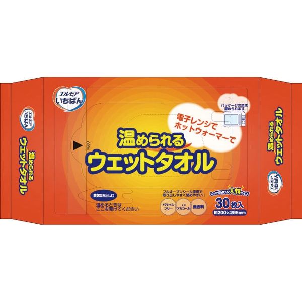 カミ商事 エルモアいちばん 温められるウェットタオル 480211 30枚 1ケース（16袋入）   介援隊 S1005（直送品）