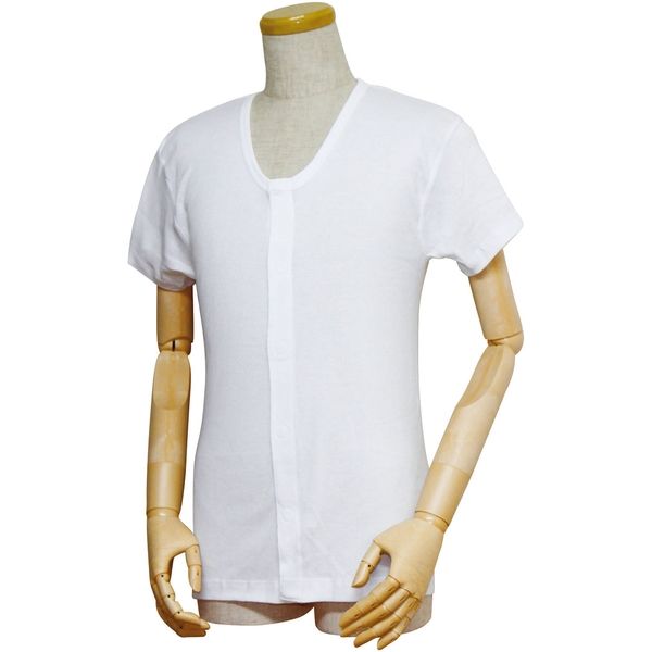 ウエル 紳士前開きシャツ (ワンタッチテープ式) 半袖 LL 43203 白 1枚 介援隊 U0410（直送品） - アスクル