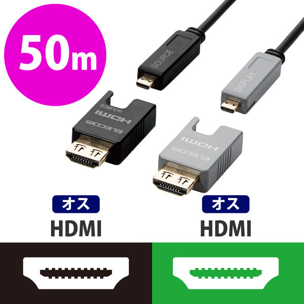 HDMI光ファイバーケーブル 50m 長尺 HDMI-HDMI ブラック DH-HDLOB50BK エレコム 1個（直送品）