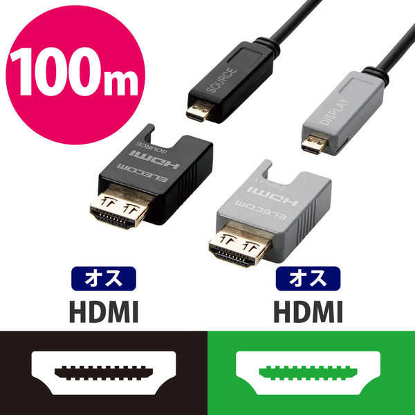 HDMI光ファイバーケーブル 100m 長尺 HDMI-HDMI ブラック DH-HDLOB100BK エレコム 1個（直送品）