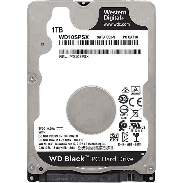 ＷＤ Ｂｌａｃｋシリーズ ２．５インチ内蔵ＨＤＤ １ＴＢ ＳＡＴＡ３（６Ｇｂ／ｓ） ７ｍｍ厚 ＷＤ１０ＳＰＳＸ（直送品） - アスクル