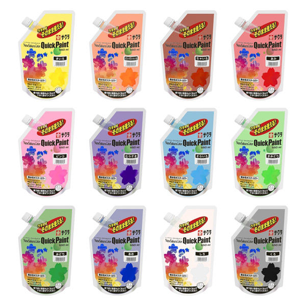 サクラクレパス ニューサクラカラー クイックペイント 12色セット 550ml アクリル絵の具 ETQW12