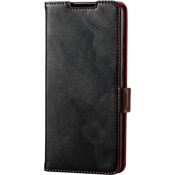 Galaxy A52 5G ケース 手帳型 レザー ステッチ フラップ マグネット ブラック PM-G214PLFYBK エレコム 1個（直送品）