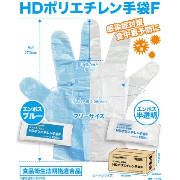 いただきます HDポリエチレン手袋Ｆ ブルー 521 1箱（200枚×100袋