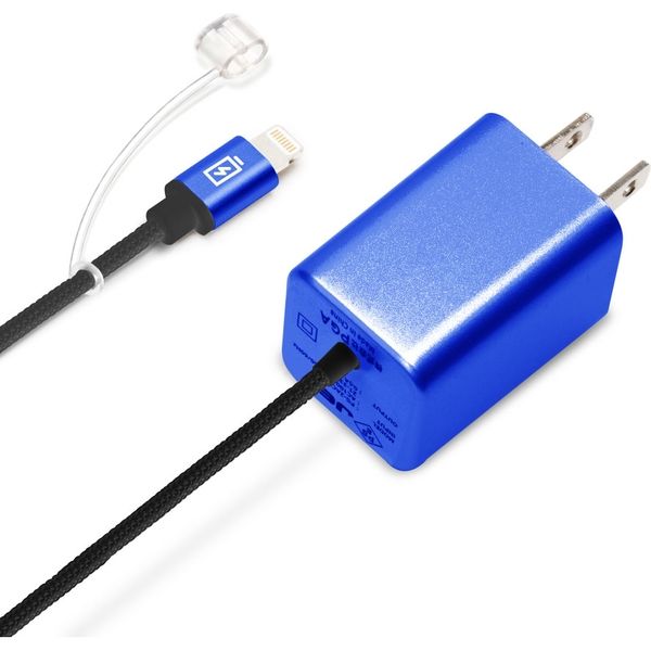 PGA LightningコネクタAC充電器タフケーブルタイプ 2.1A ケーブル長1.2m ブルー PG-LAC21A25BL 1個（直送品）
