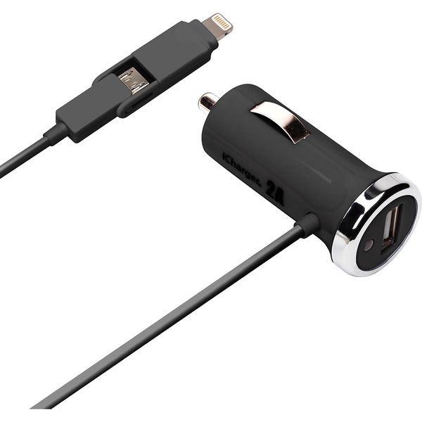 PGA Lightning＋micro USBツインコネクタ DC充電器 USBポート付 ブラック PG-TUD21A01BK 1個（直送品）