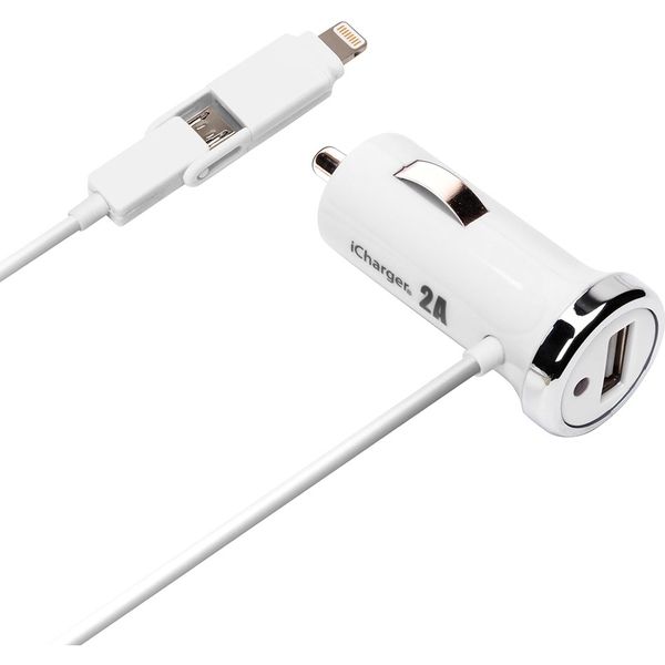 PGA Lightning＋micro USBツインコネクタ DC充電器 USBポート付 ホワイト PG-TUD21A02WH 1個（直送品）