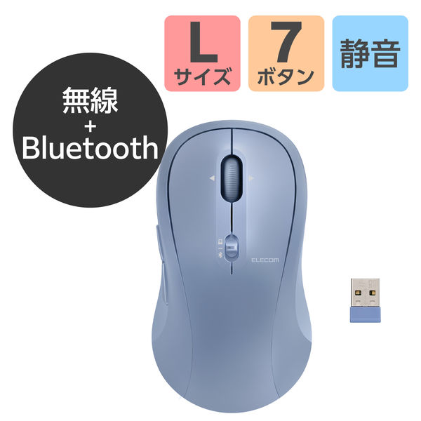ワイヤレスマウス 静音 Bluetooth/無線2.4GHz 7ボタン チルト ブルー M-MY40MBSBU-G エレコム 1個（直送品）