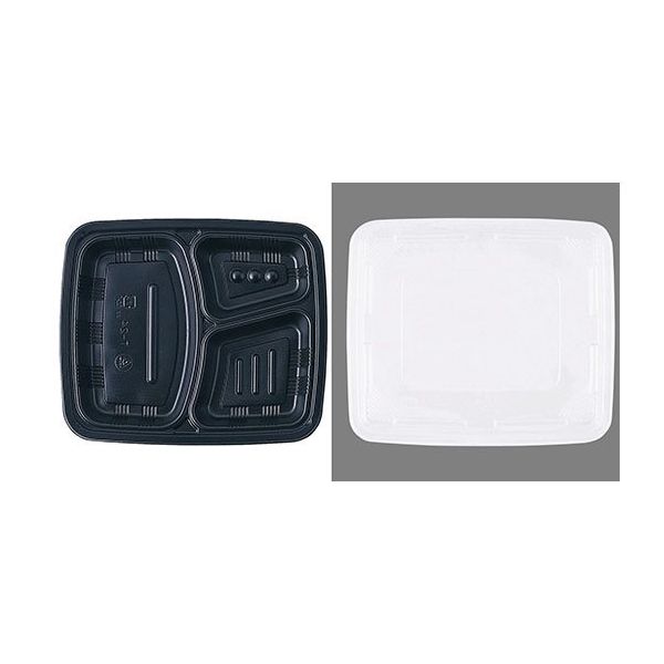 遠藤商事 ワンウェイ 耐熱お弁当容器 黒 （蓋付・50セット入） T-24 1ケース（50セット） 62-6652-31（直送品）