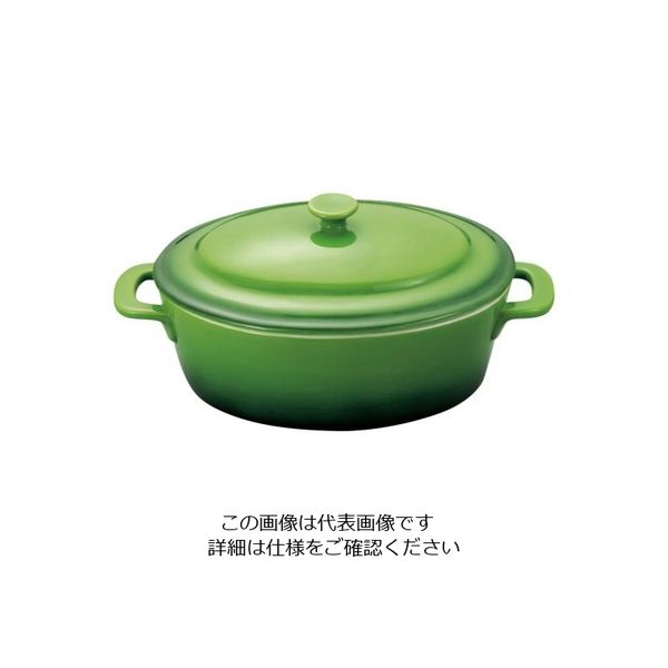 ミヤザキ食器 ソレイユ オーバルキャセロール S SO1813 グリーン 62-6678-19 1個（直送品）