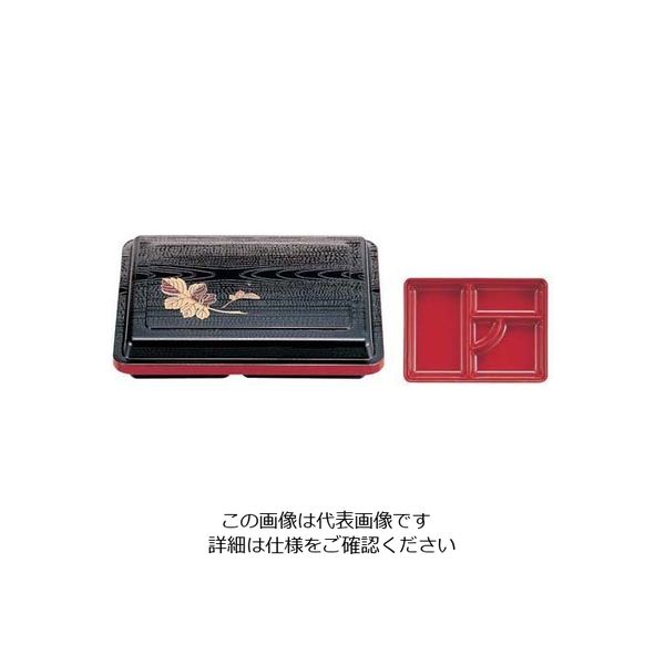 若泉漆器 耐熱行楽弁当 黒新木目一枚菊内朱 1ー421ー1 (固定仕切) 62-6802-85 1個（直送品）