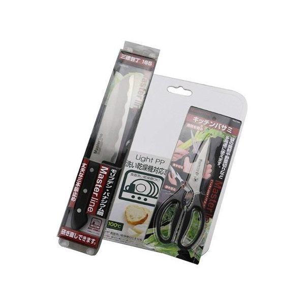 パール金属 Master lineII ステンレス包丁・キッチンバサミ・まな板セット F-2180 1袋 63-2750-49（直送品）
