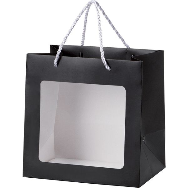 松野工業 窓付きペーパーバッグ（M） ブラック　H22×W22×D15cm F-2-95708 6個（直送品）