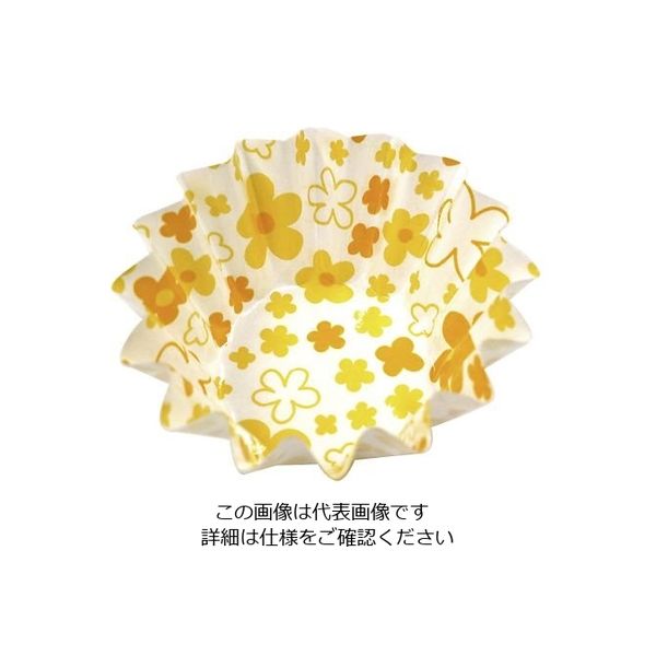 アヅミ産業 紙カップ ココケース 丸型(500枚入) 小花柄 6号深 イエロー 64-4201-44 1枚(500枚)（直送品）